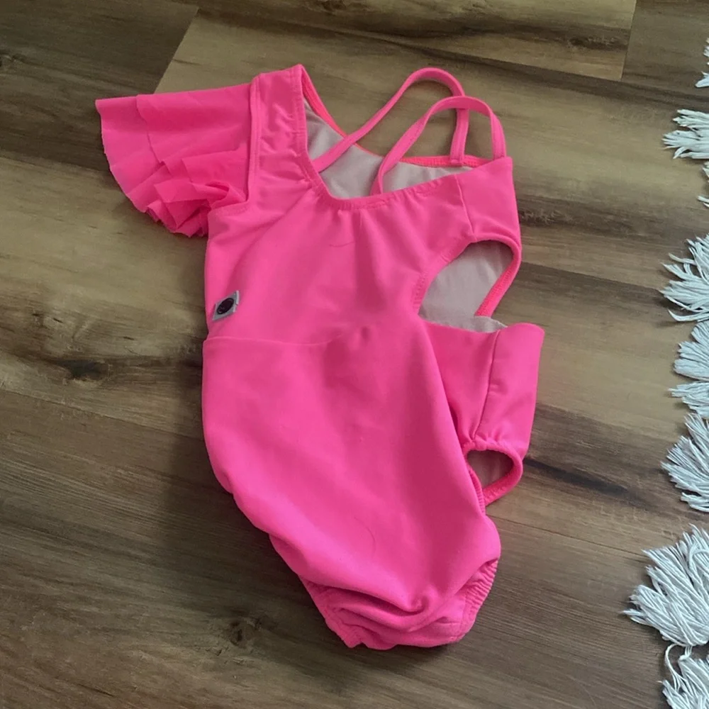 Five Dancewear pink cut out ruffle Leo size 6-8